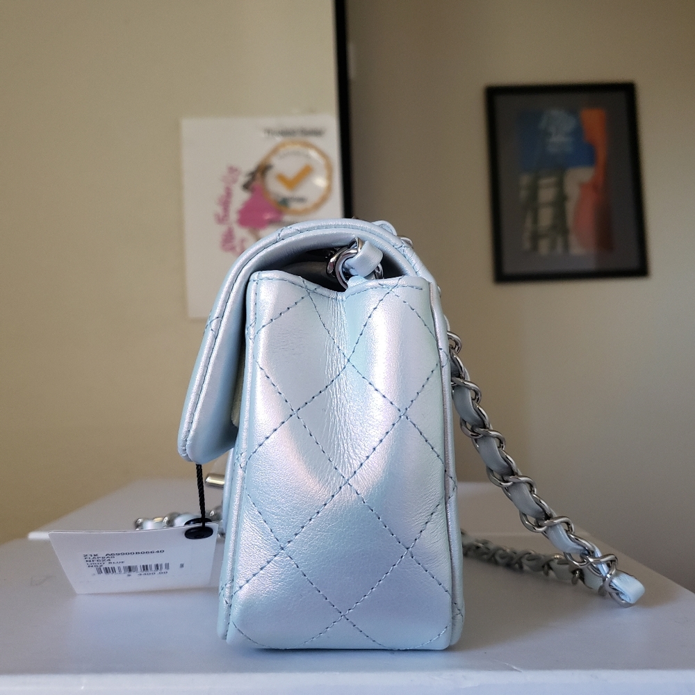 Chanel classic mini irridescent blue calfskin bag - Picture 14 of 16